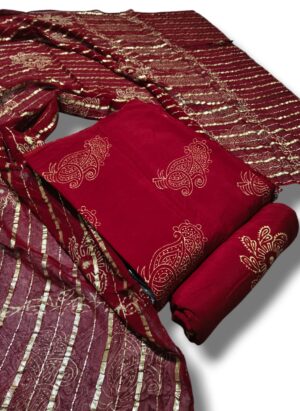 TC DISCHARG BAGH PRINTED SUIT (LOTUS RED )